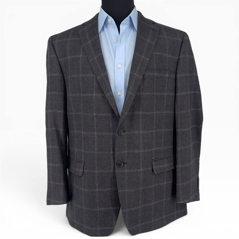 Lauren Ralph Lauren Sport Coat Blazer 44R Mens Brown Blue Plaid 100% Wool